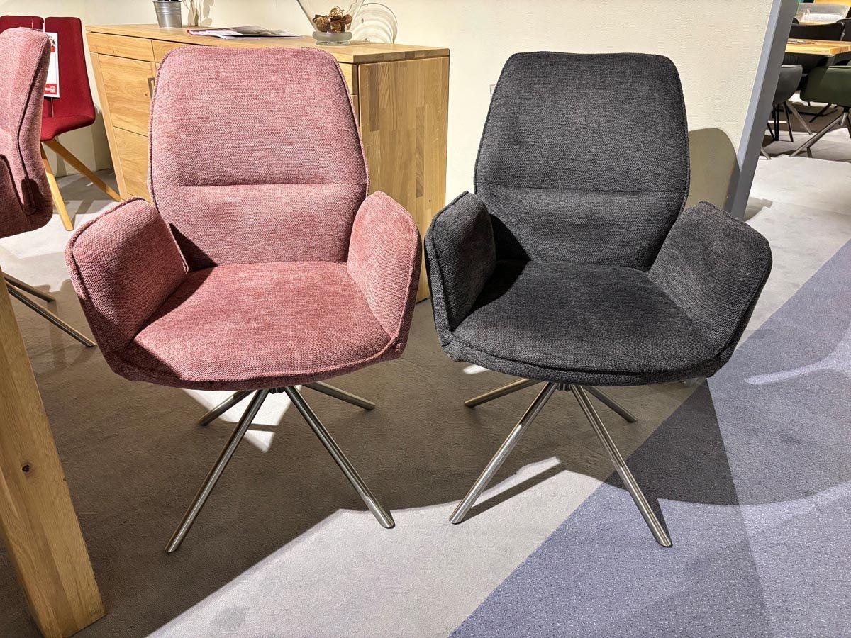 Stuhlgruppe - „Greyton“ Chenille-Optik mit Keder, Himbeer und Anthrazit.