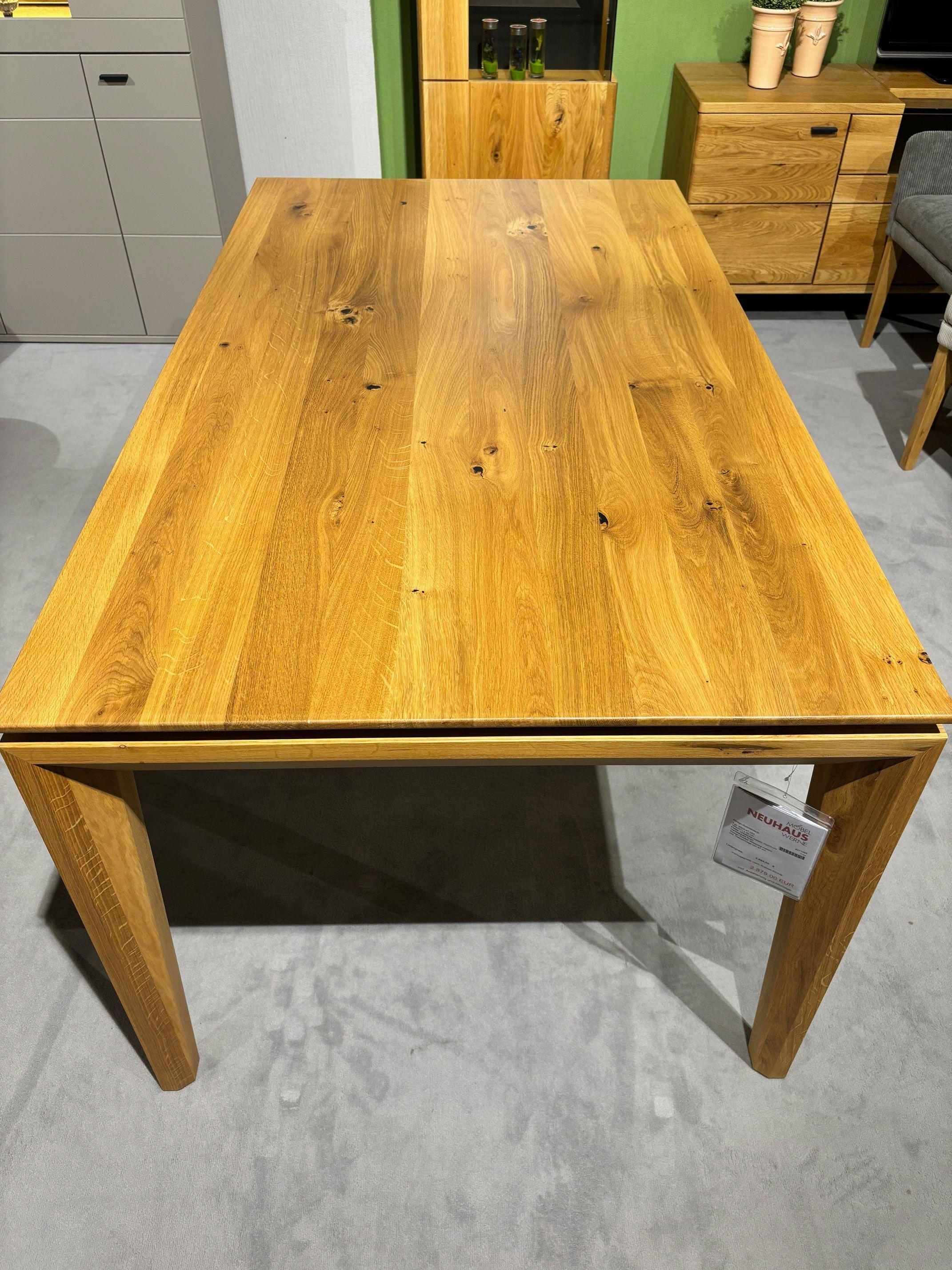 Design-Ausziehtisch Wildeiche massiv, Hydro-UV Hartwachsöl finish.